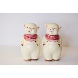 Kitschy Vintage Pig Salt & Pepper Shakers - Ceramic w/ Original Corks